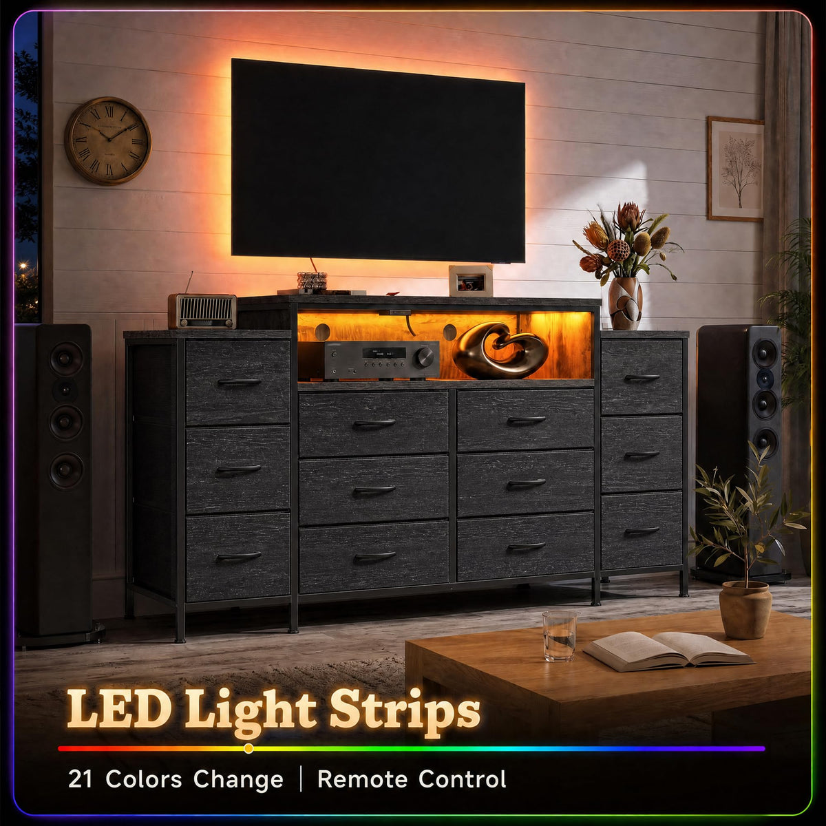 12 Drawer Dresser with LED Lights and Charging M573