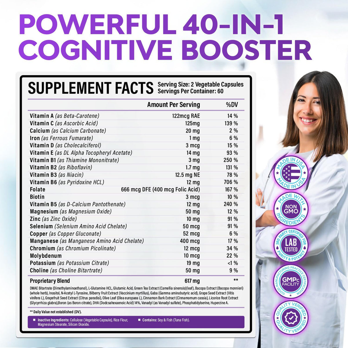 120 V Capsules Brain Support Supplement with DMAE R235