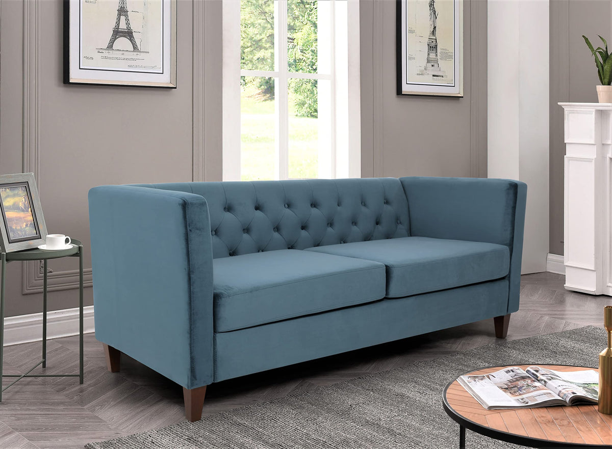 Prussian Blue Velvet Three Seater Sofa O141