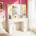 White Vanity Desk with Mirror, LED Lights and Power Outlet F112