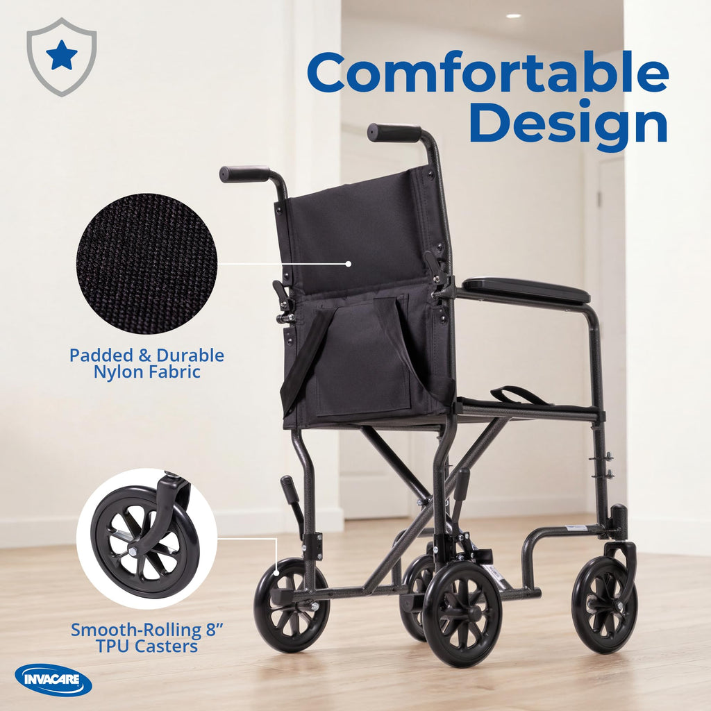 Compact Lightweight Steel Transport Wheelchair with 19in Seat W9130