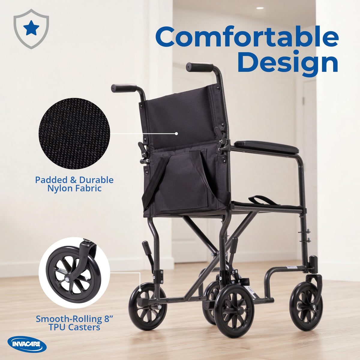 Compact Lightweight Steel Transport Wheelchair with 19in Seat W9130
