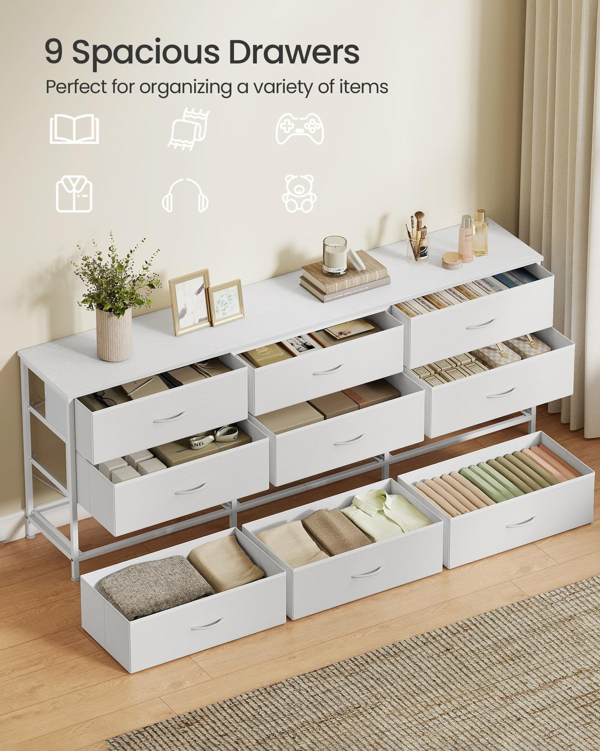 9 Fabric Drawers Dresser TV Stand R8697