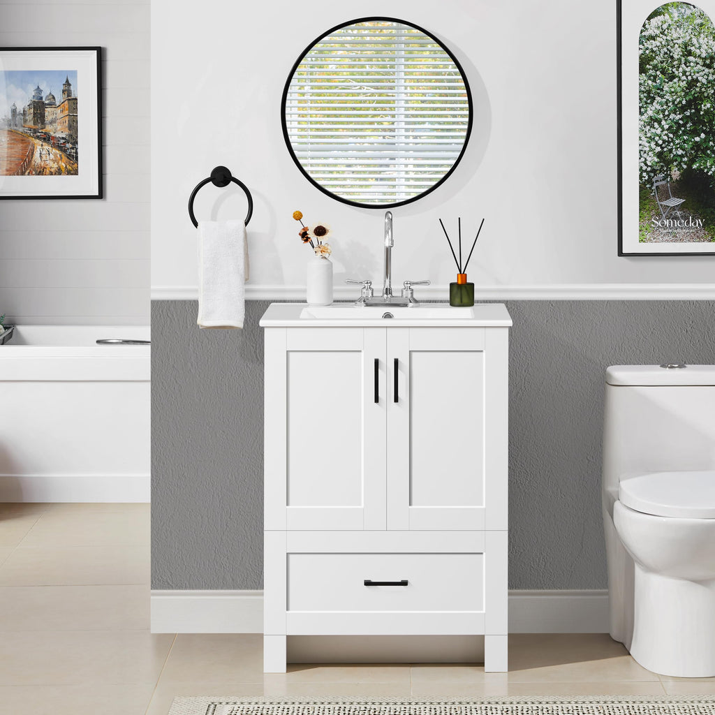 24" White Bathroom Vanity with Sink S8980
