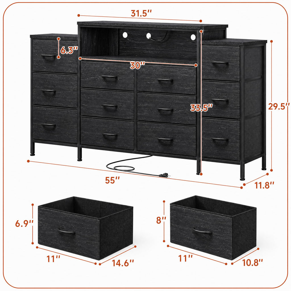 12 Drawer Dresser with LED Lights and Charging M573