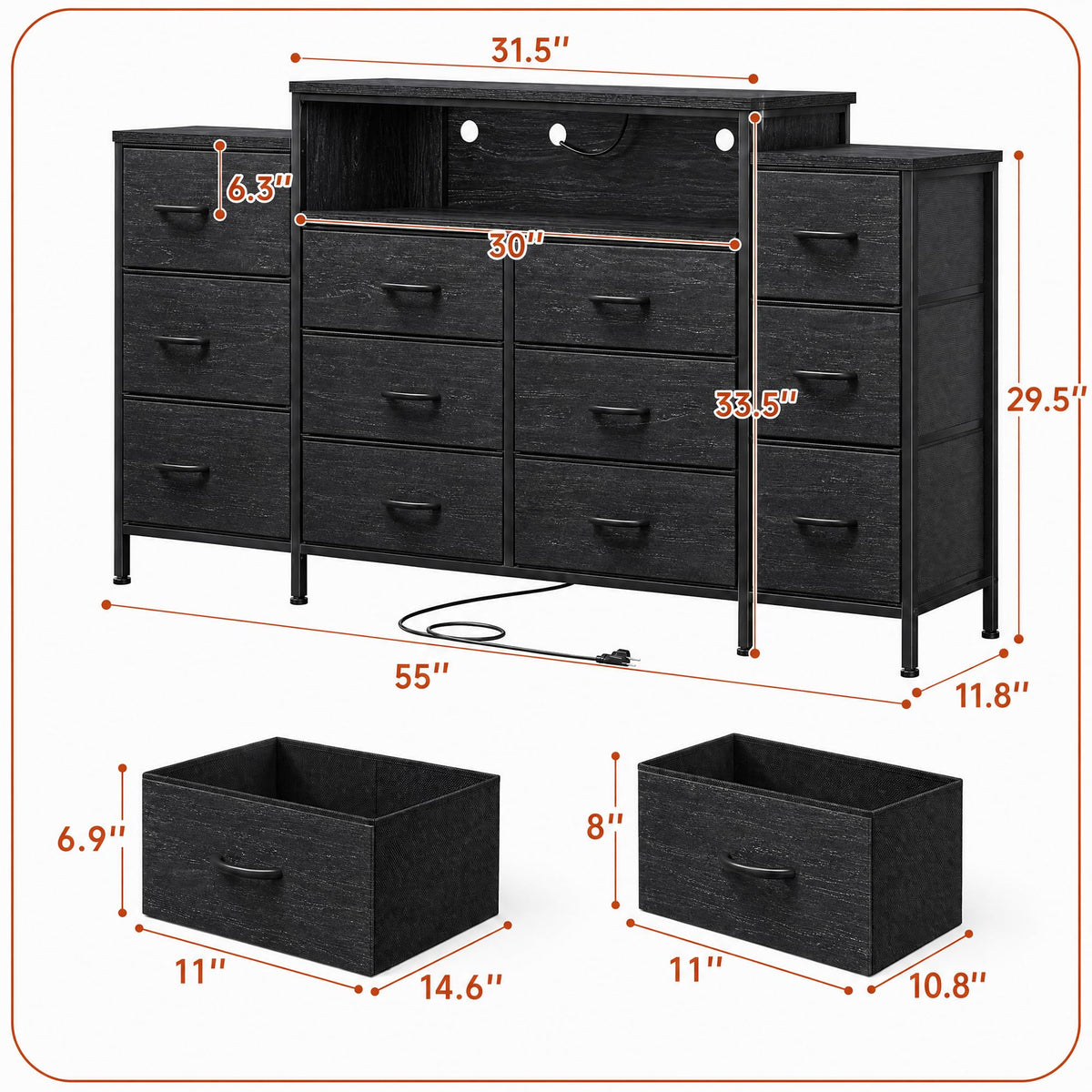 12 Drawer Dresser with LED Lights and Charging M573