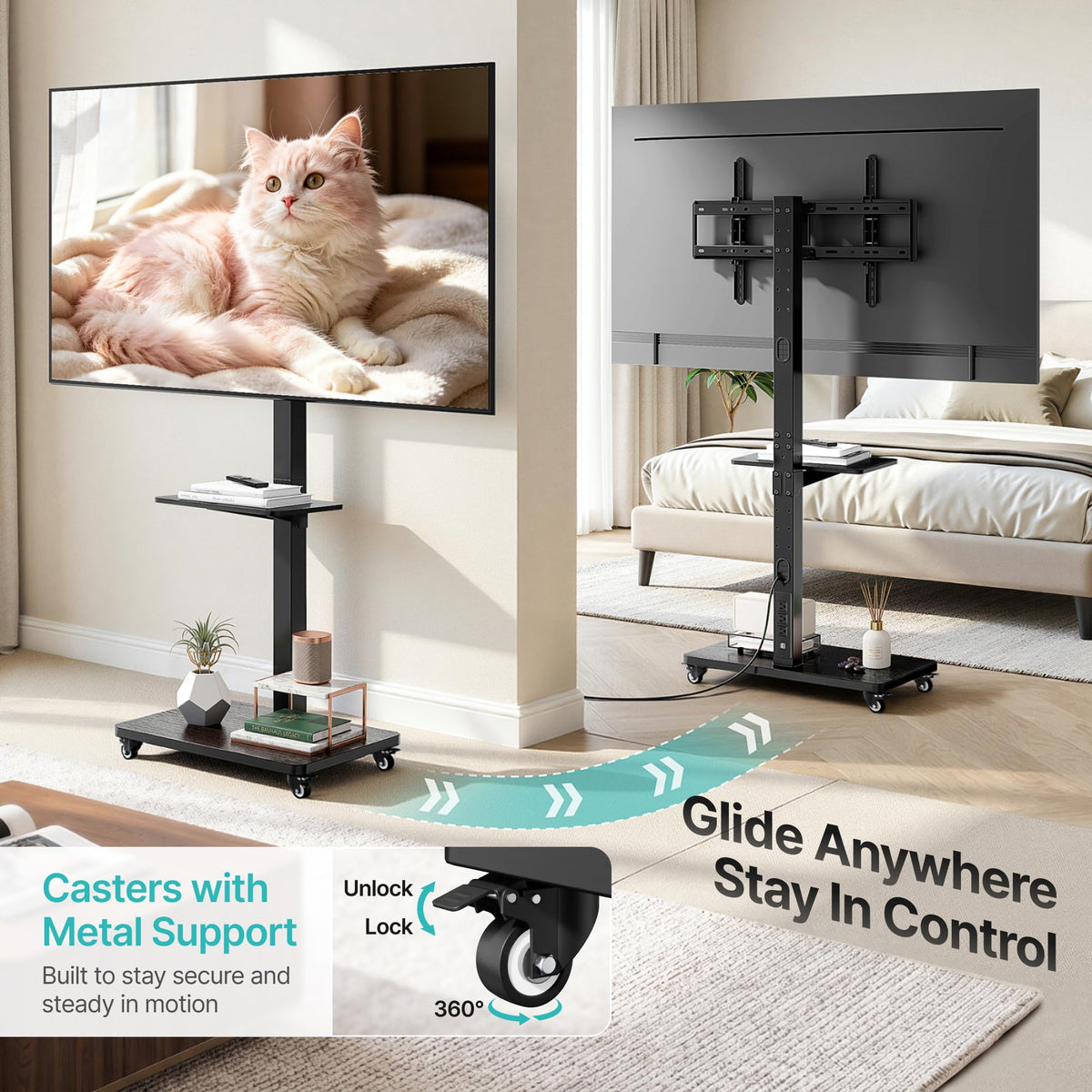 Rolling TV Stand with Power Outlet for 32-75 Inch TVs Y2910