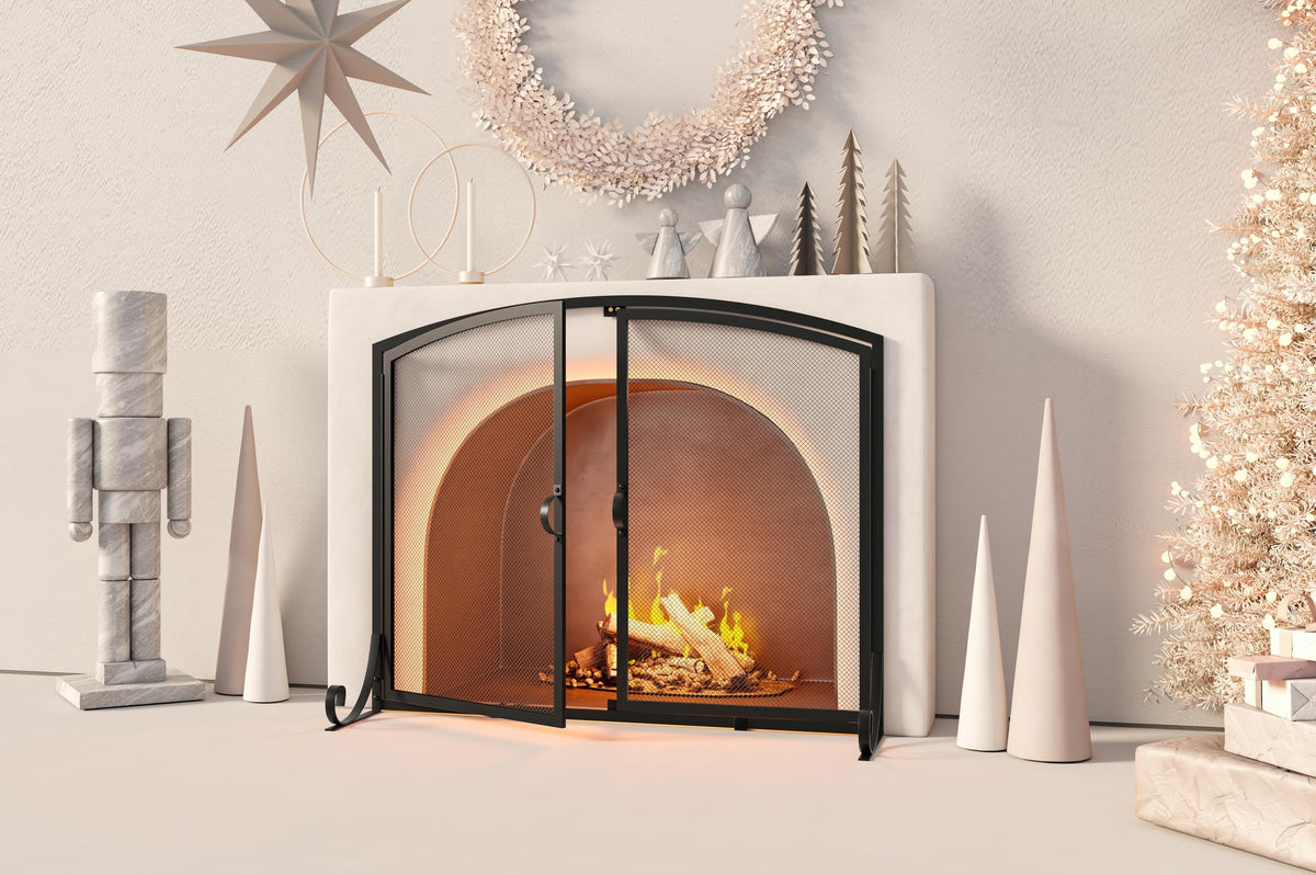 Black Steel Fireplace Screen with Doors A637