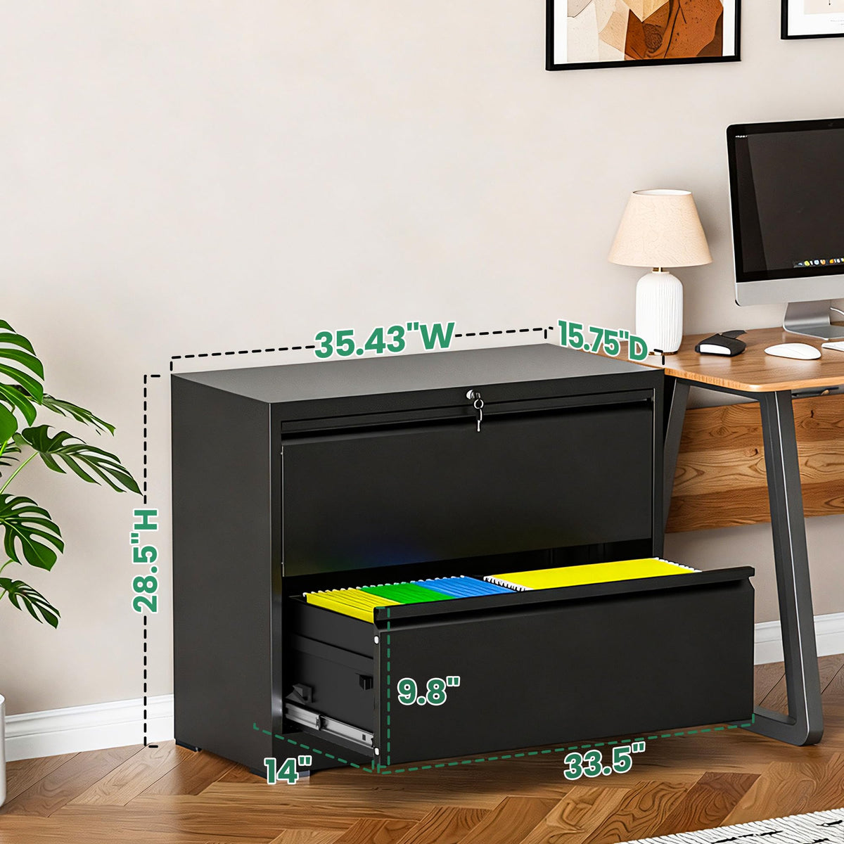 Black 2 Drawer Metal Lateral File Cabinet with Lock O79783
