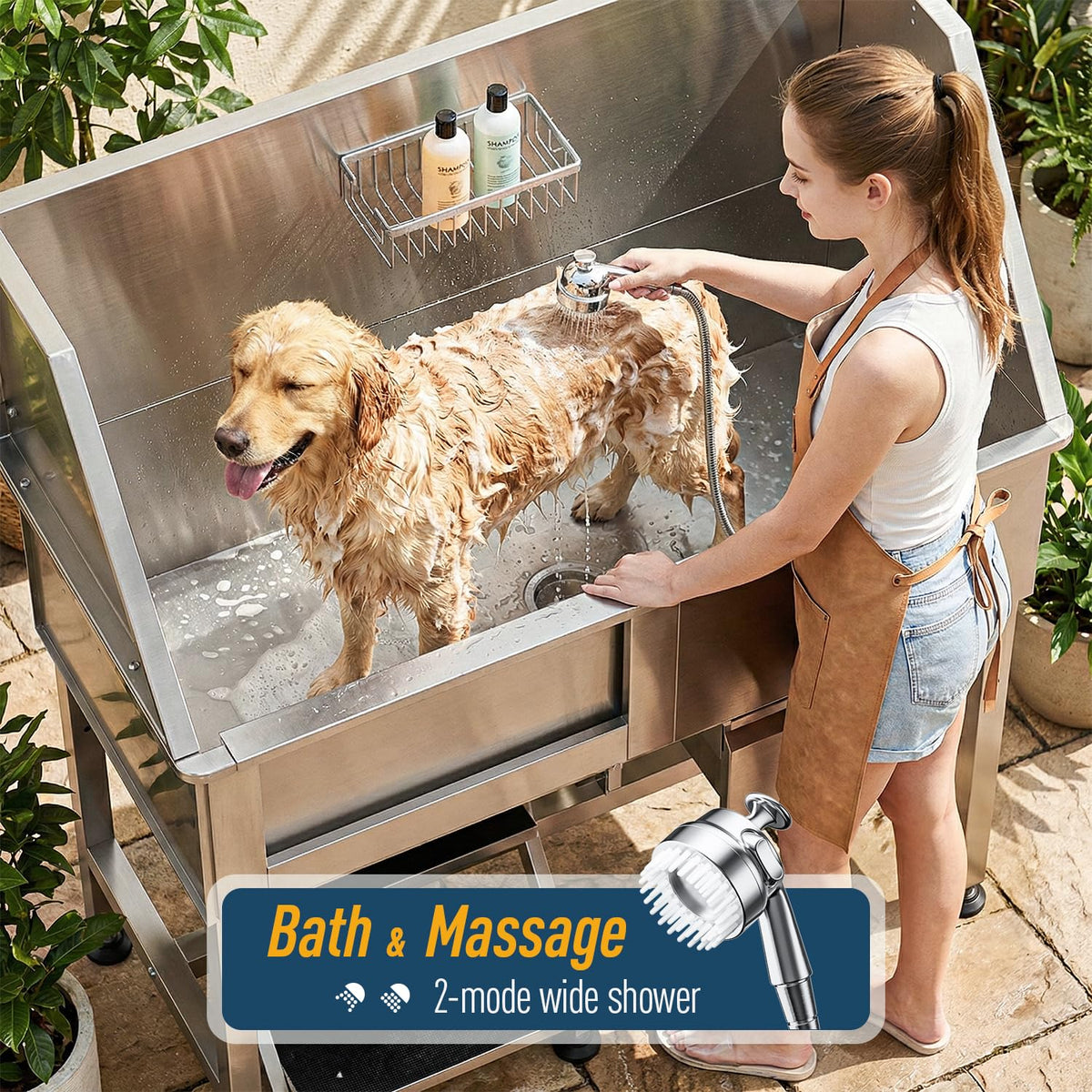 46" Stainless Steel Dog Washing Station with Removable Left Ramp & Storage Drawer A328582