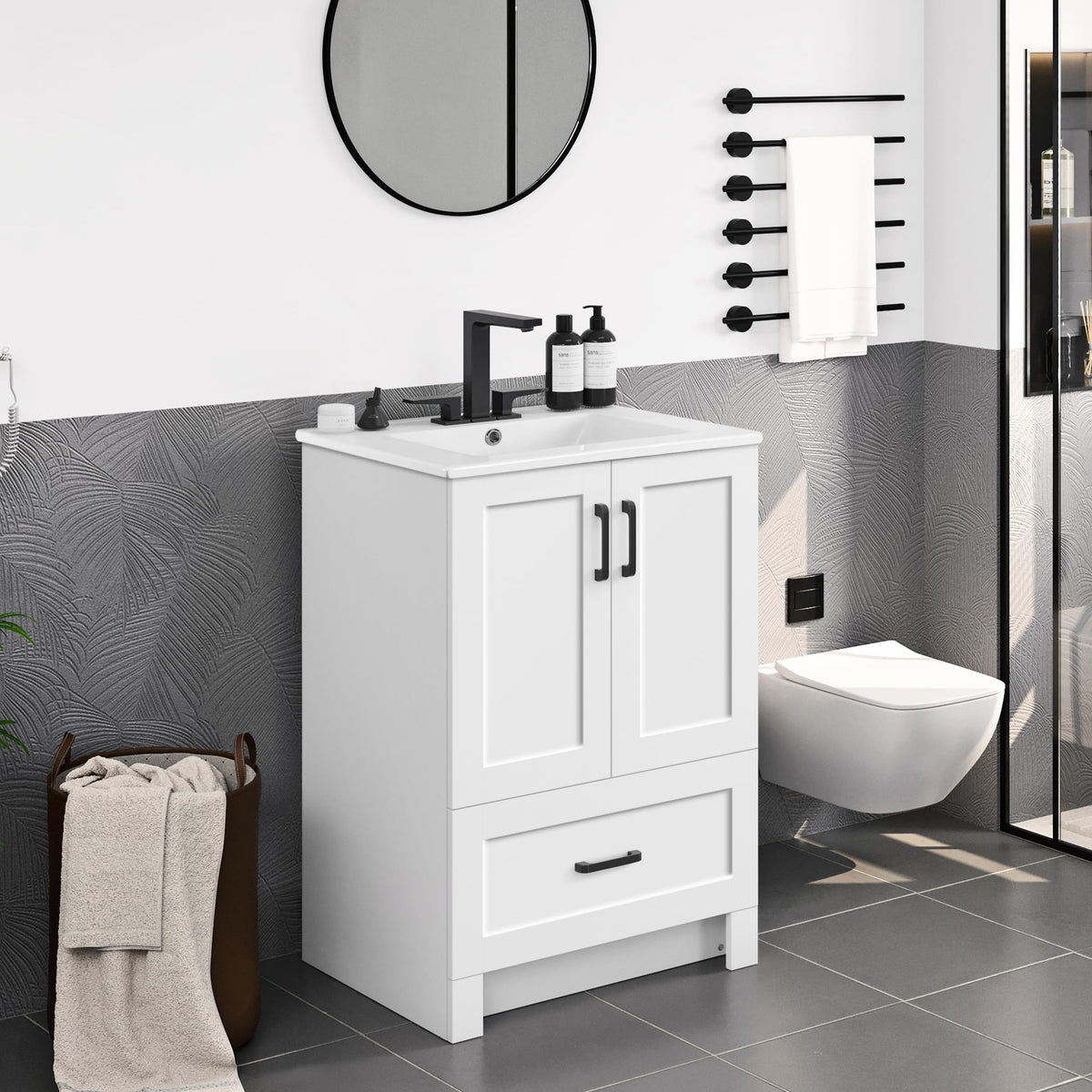 24" White Bathroom Vanity with Sink S8980