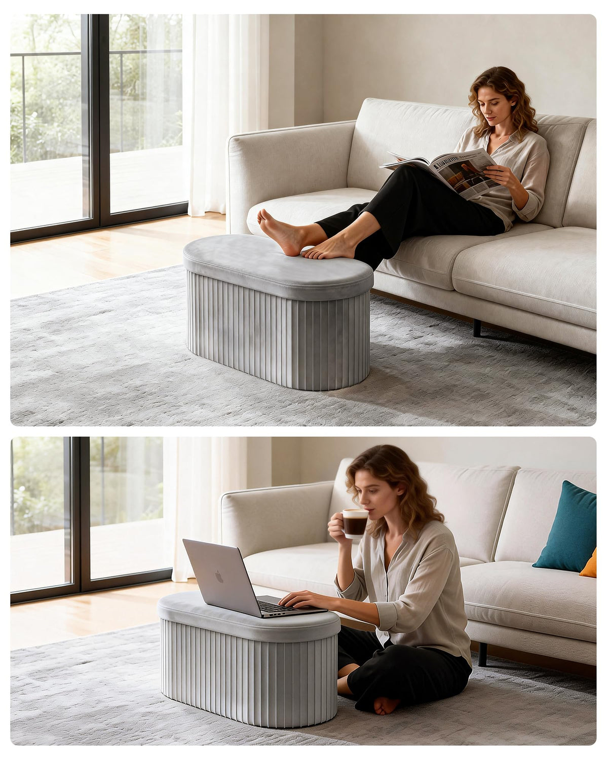 Folding Velvet Storage Ottoman J42805