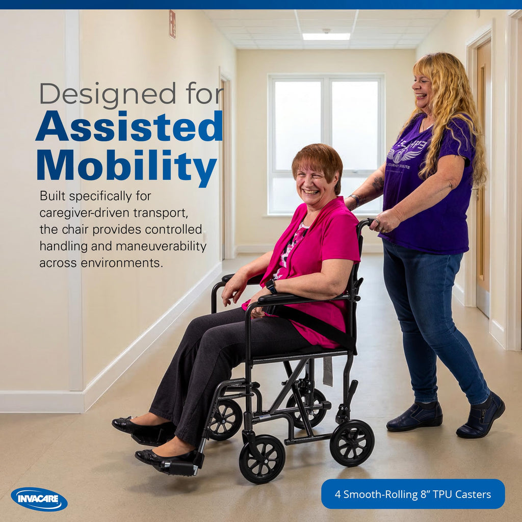 Compact Lightweight Steel Transport Wheelchair with 19in Seat W9130