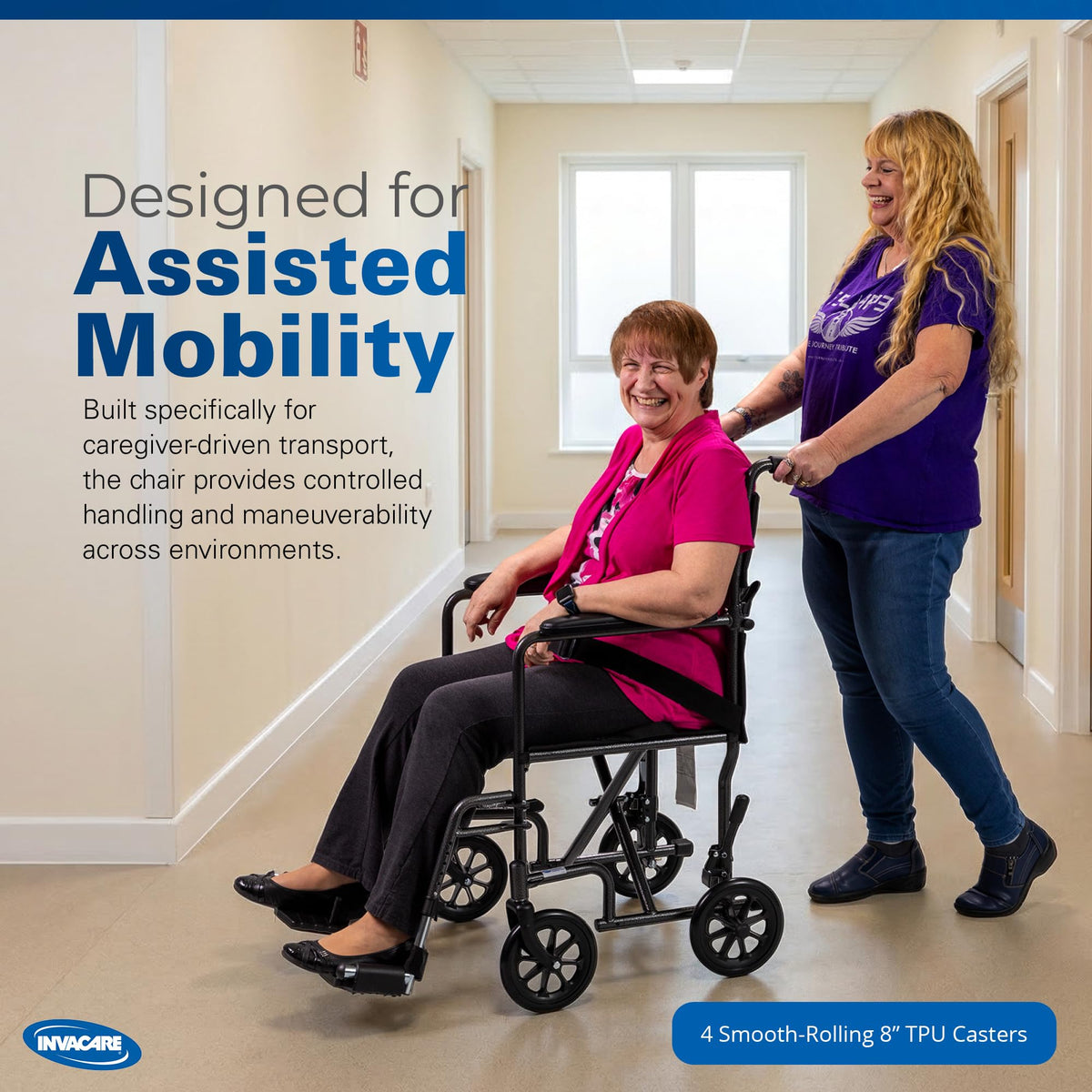 Compact Lightweight Steel Transport Wheelchair with 19in Seat W9130
