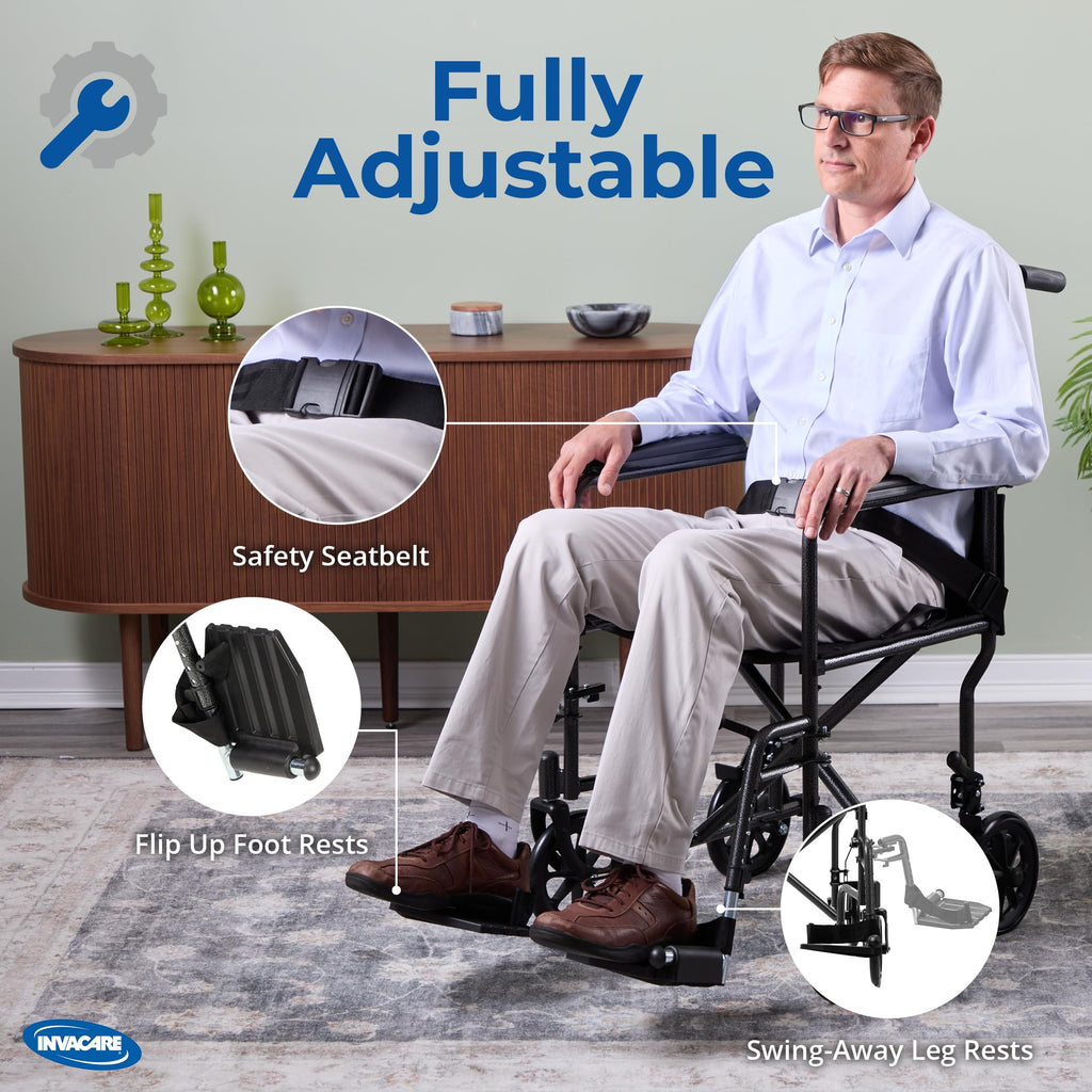 Compact Lightweight Steel Transport Wheelchair with 19in Seat W9130