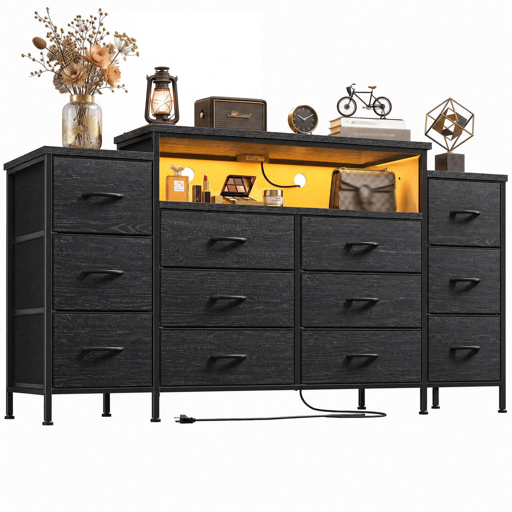 12 Drawer Dresser with LED Lights and Charging M573