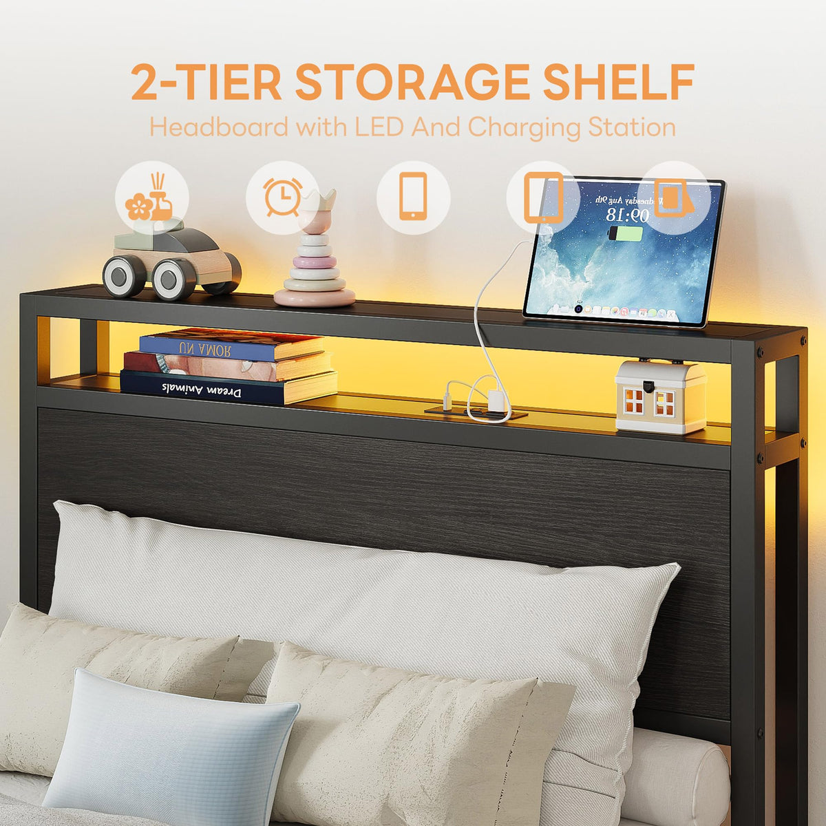 Twin Bed Frame with Storage Drawers and LED Light E70023