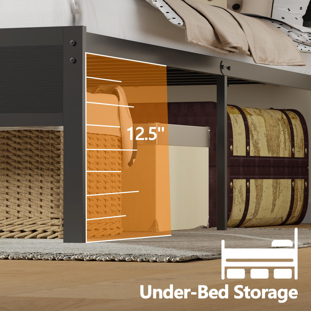 Queen Bed Frame with Storage Headboard and LED Lights J62718