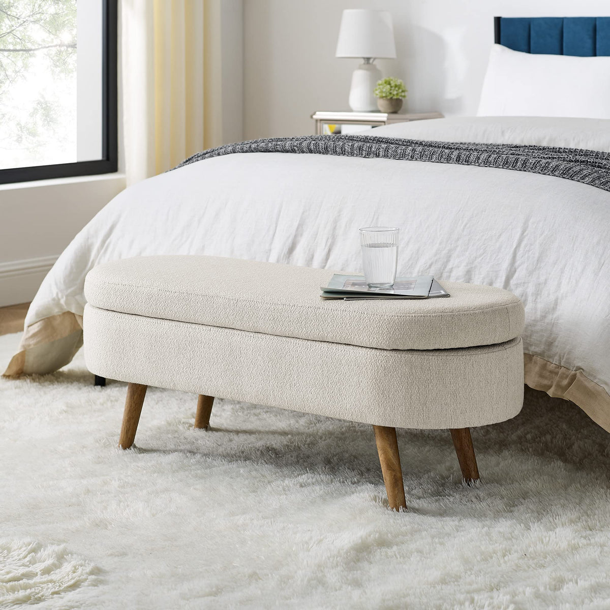 Oval Storage Bench with Rubber Wood Legs W2986
