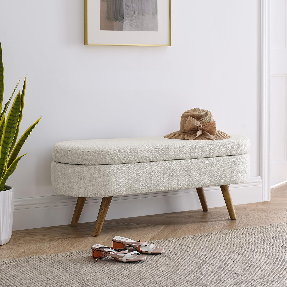 Oval Storage Bench with Rubber Wood Legs W2986
