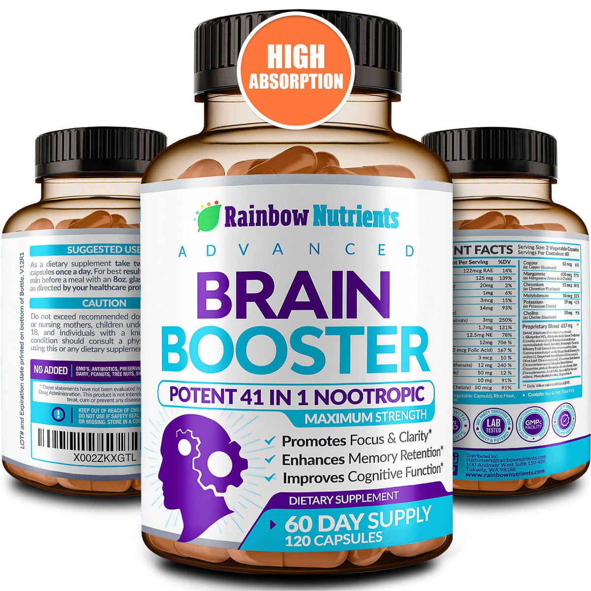 120 V Capsules Brain Support Supplement with DMAE R235