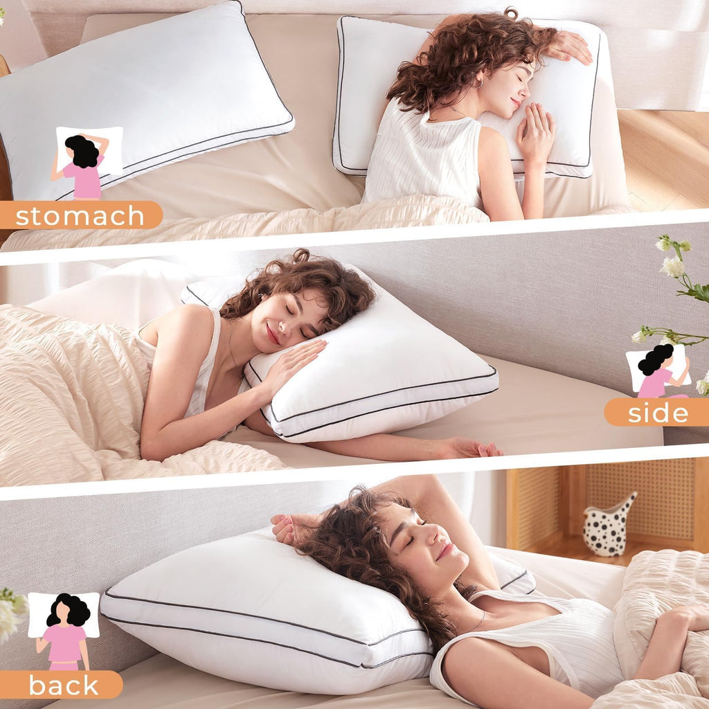 Queen Size Set of 2 White Gusseted Bed Pillows M136