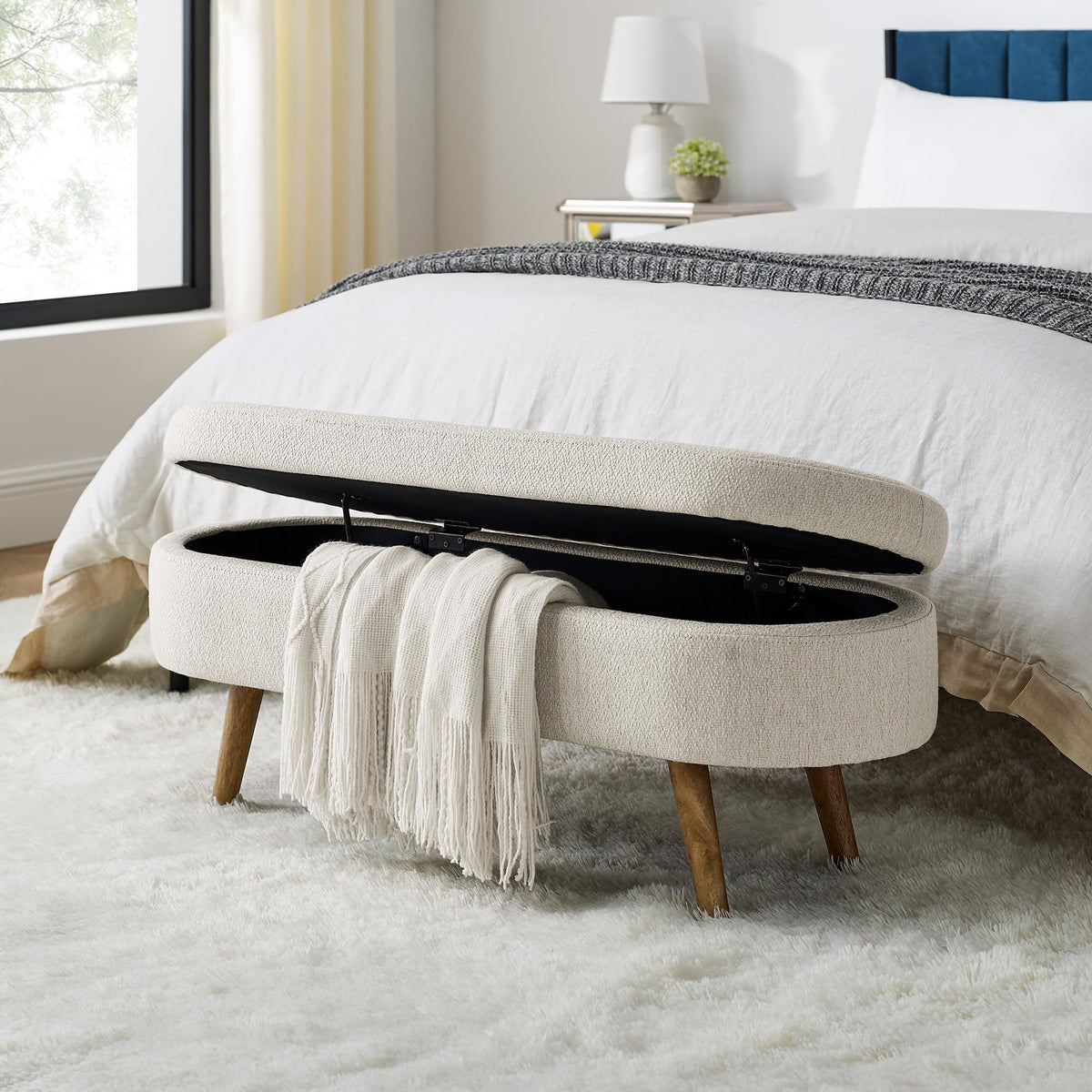 Oval Storage Bench with Rubber Wood Legs W2986