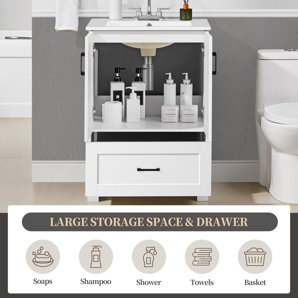 24" White Bathroom Vanity with Sink S8980