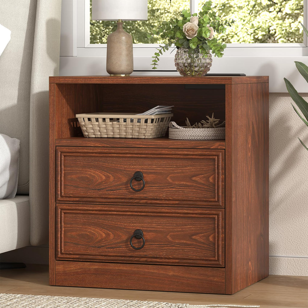 21.7" Wide Cherry Wood Nightstand with 2 Drawers J8797