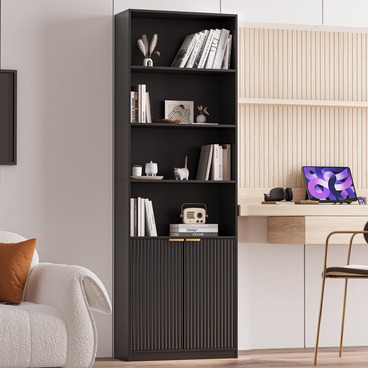 69" Tall 6 Shelf Bookcase with Doors C48582