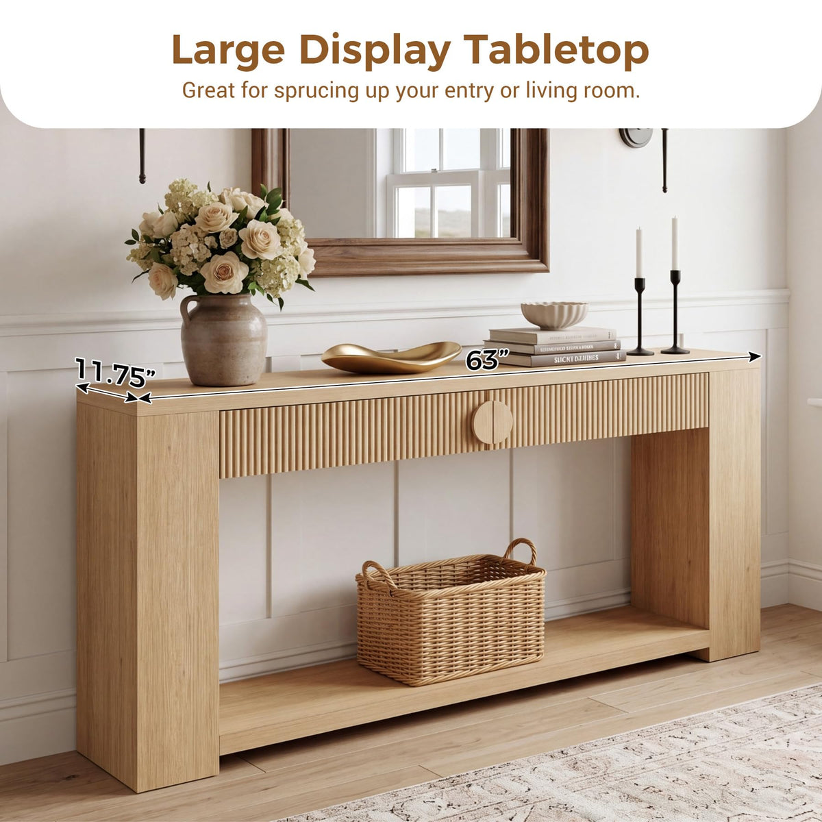 Oak Console Table with Storage Drawers W5585