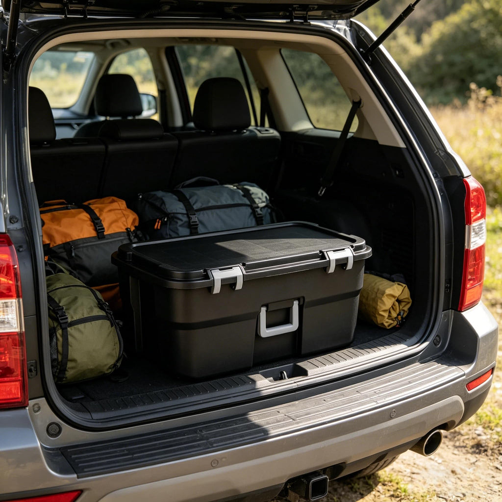 22 Gallon Black Wheeled Plastic Storage Trunk F213015