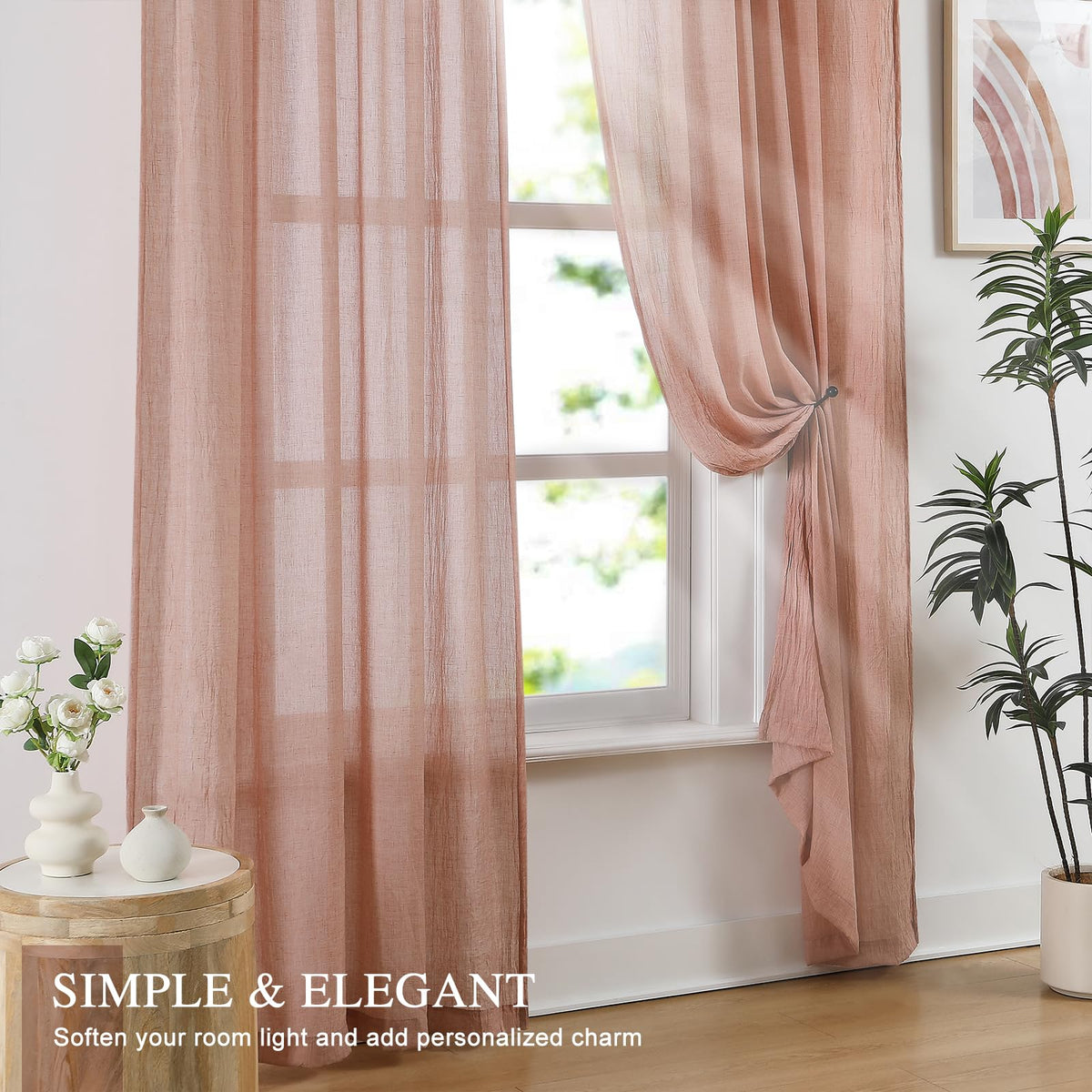 Blush Pink Sheer Cotton Linen Curtains 2 Panels T60822