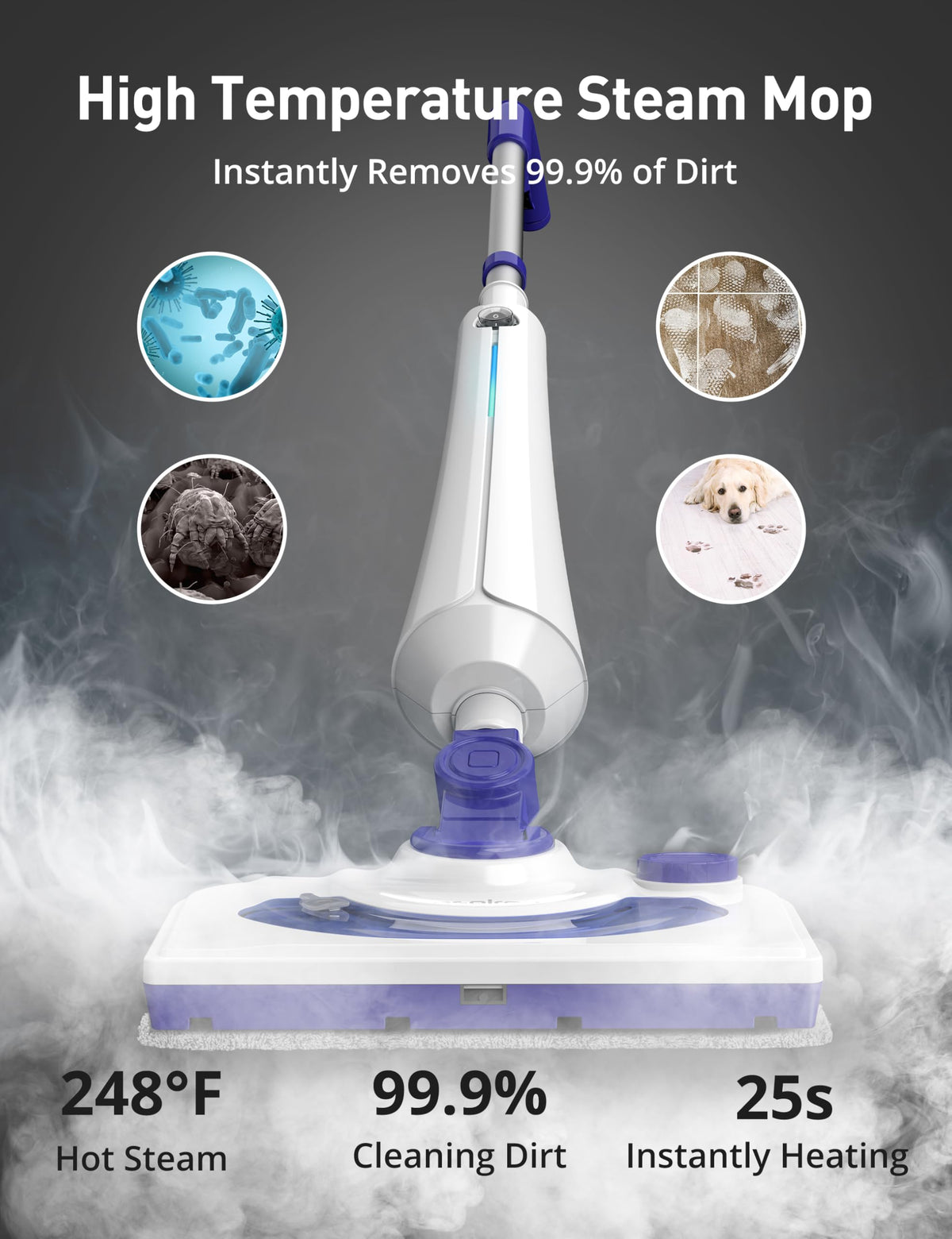 1300W Steam Mop Cleaner with 2 Washable Pads S4535
