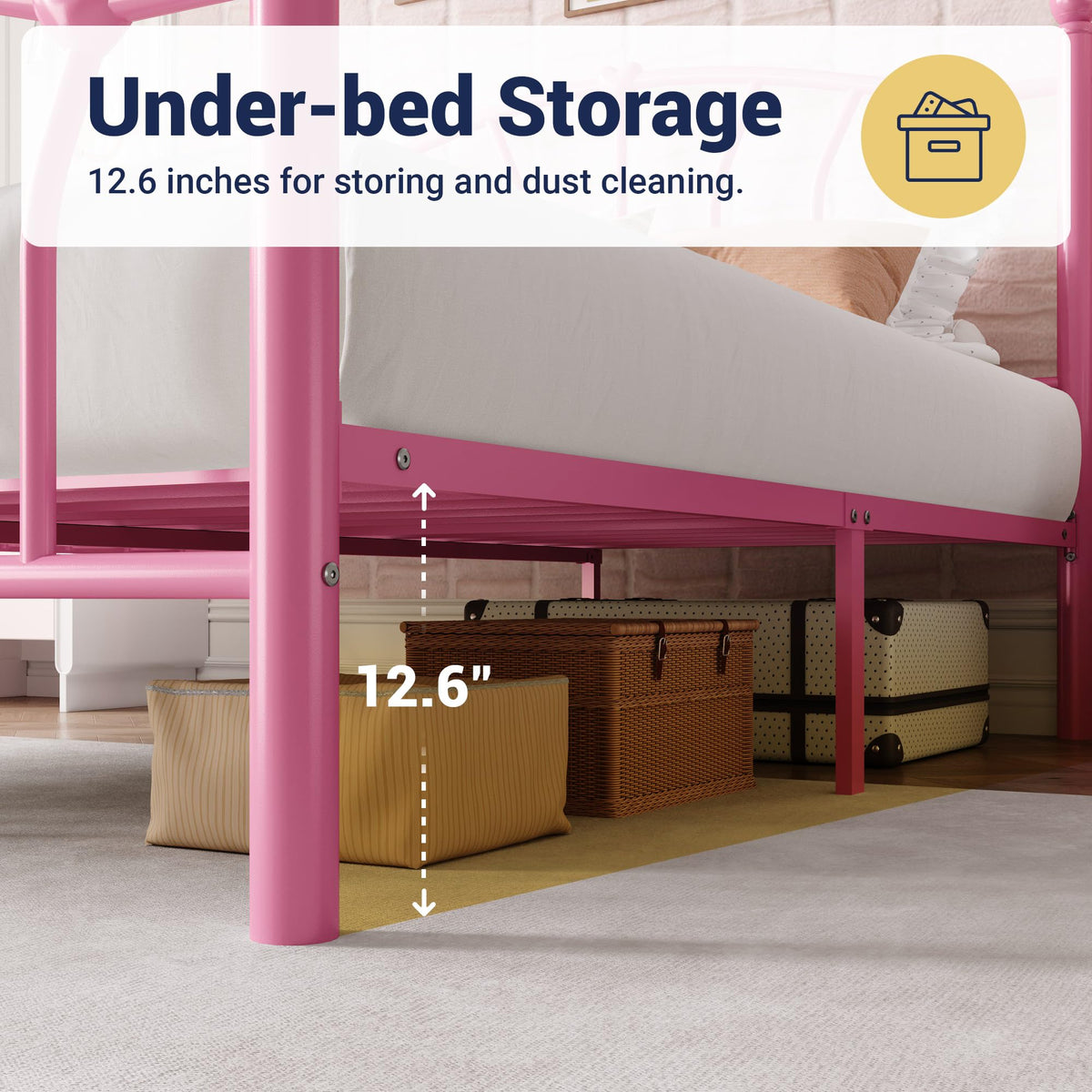 Full Size Pink Metal Platform Bed Frame O184333