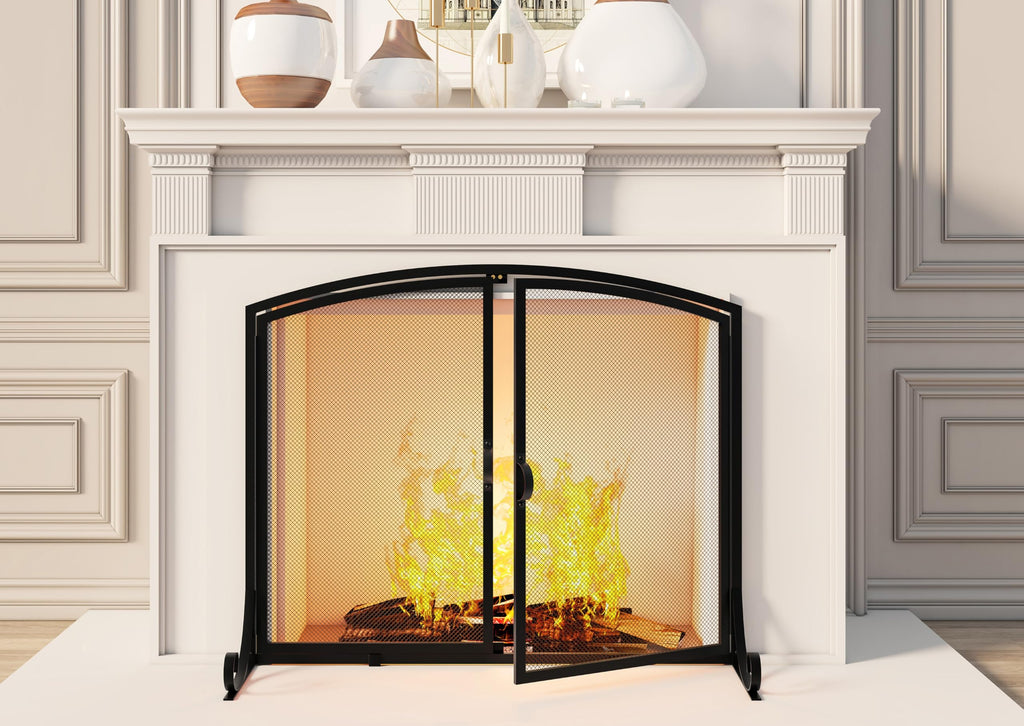 Black Steel Fireplace Screen with Doors A637