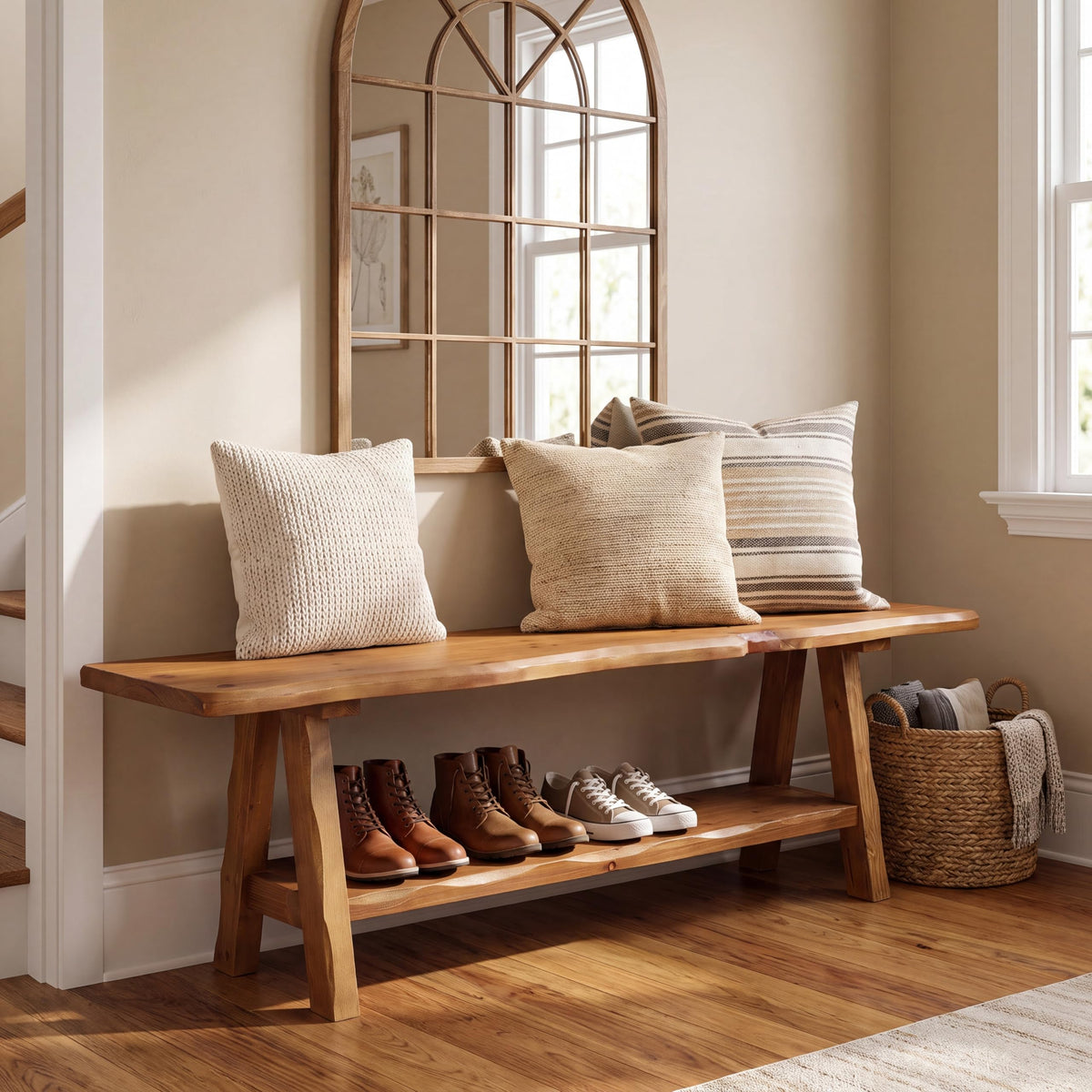Brown Solid Wood Entryway Bench F5085