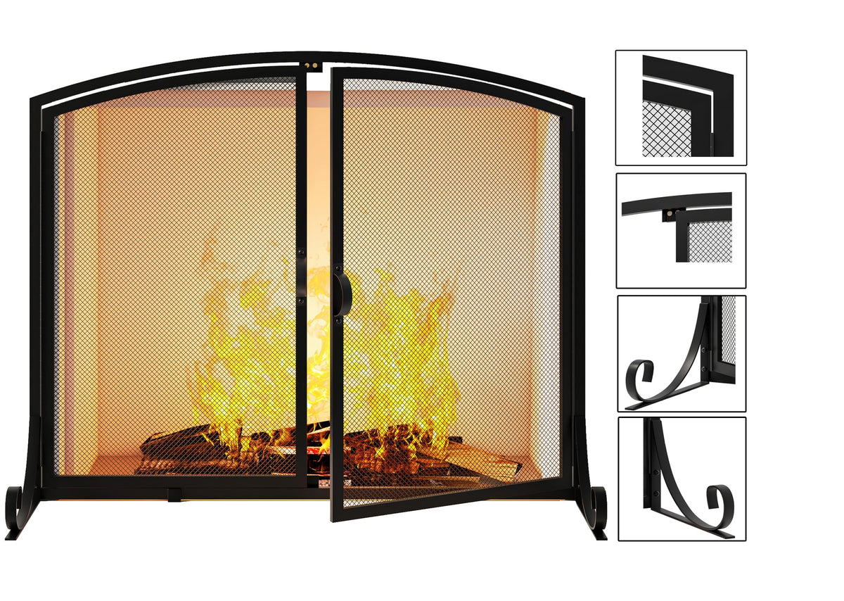 Black Steel Fireplace Screen with Doors A637