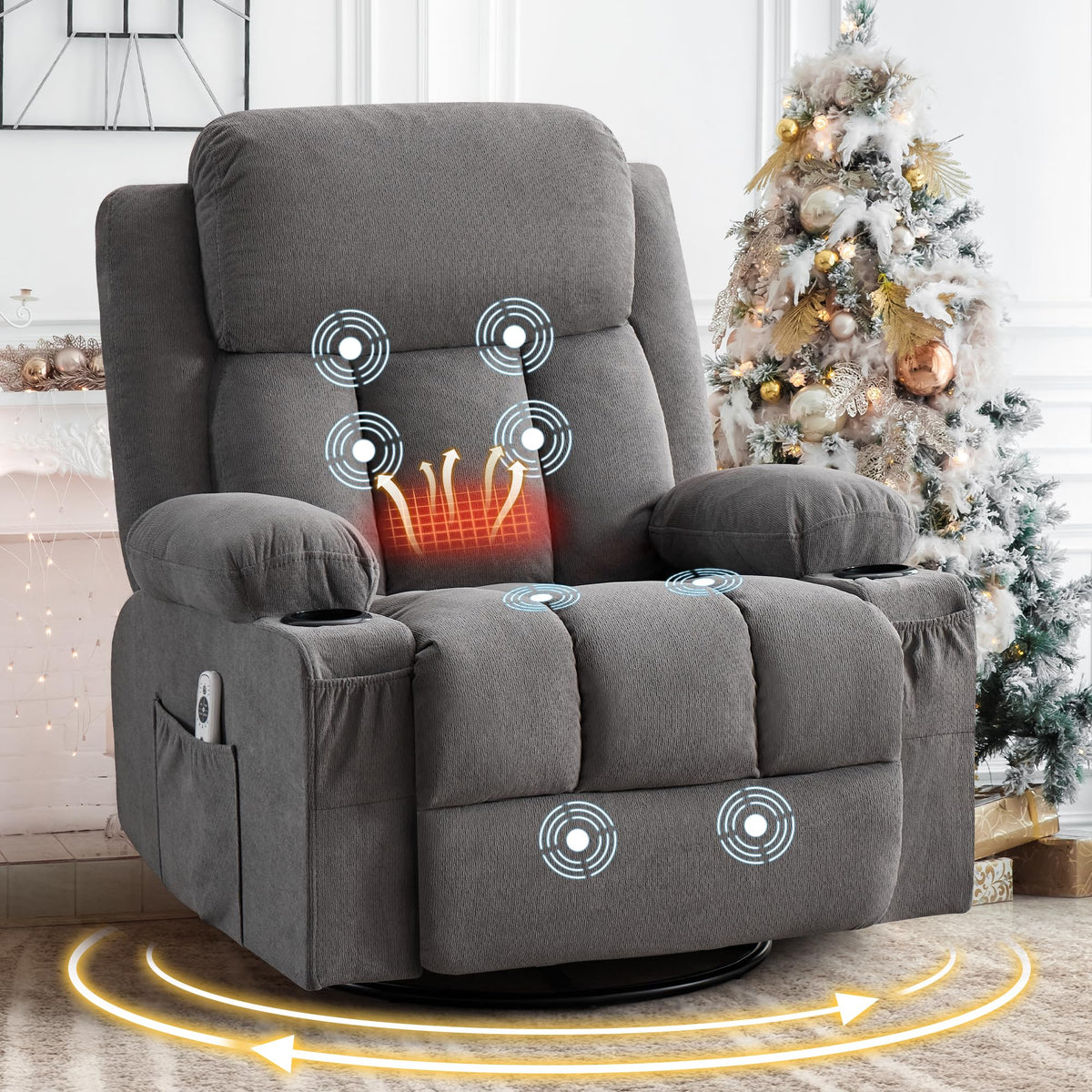 Swivel Rocker Recliner Chair with Massage and Heat V8508
