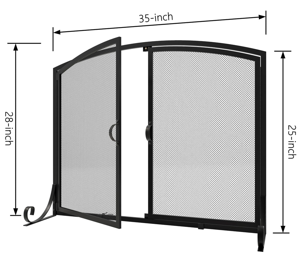 Black Steel Fireplace Screen with Doors A637