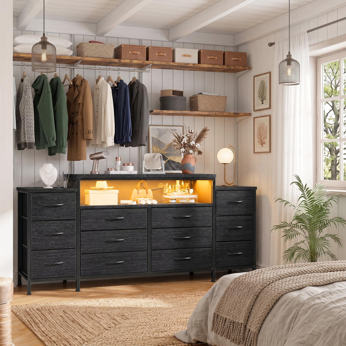 12 Drawer Dresser with LED Lights and Charging M573