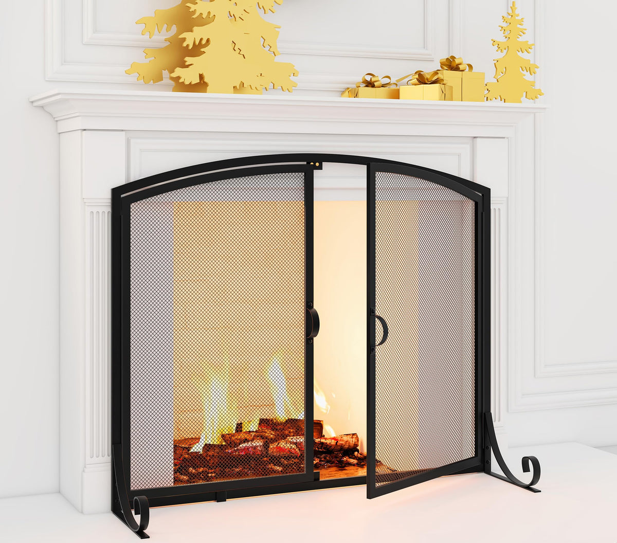 Black Steel Fireplace Screen with Doors A637