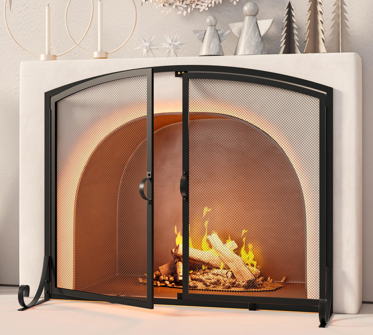 Black Steel Fireplace Screen with Doors A637