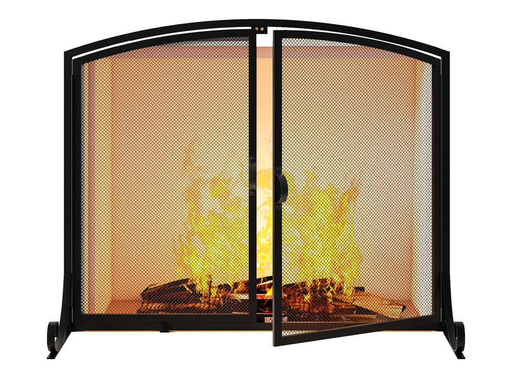 Black Steel Fireplace Screen with Doors A637