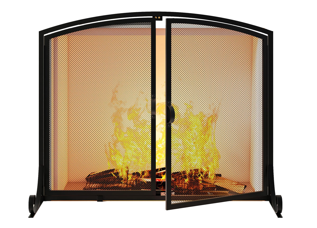 Black Steel Fireplace Screen with Doors A637